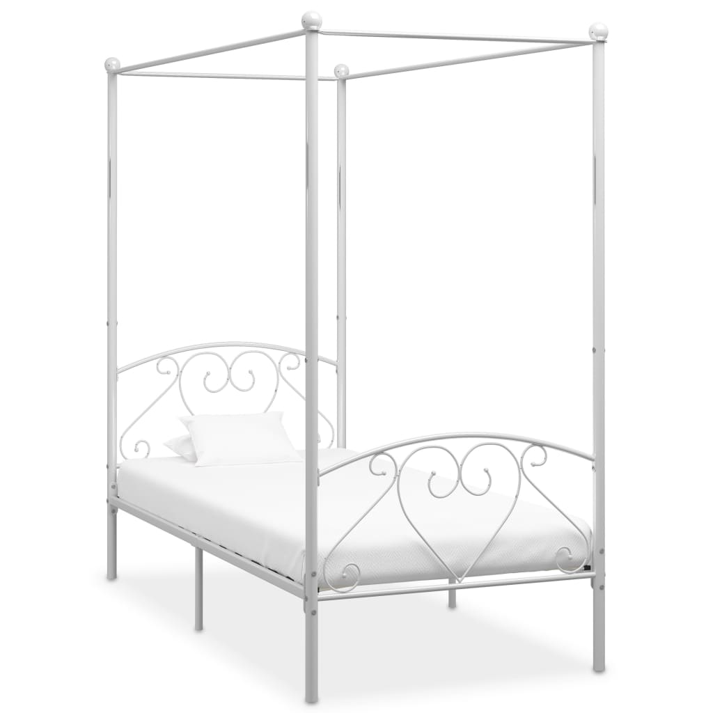 vidaXL Canopy Bed Frame without Mattress White Metal 120x200 cm