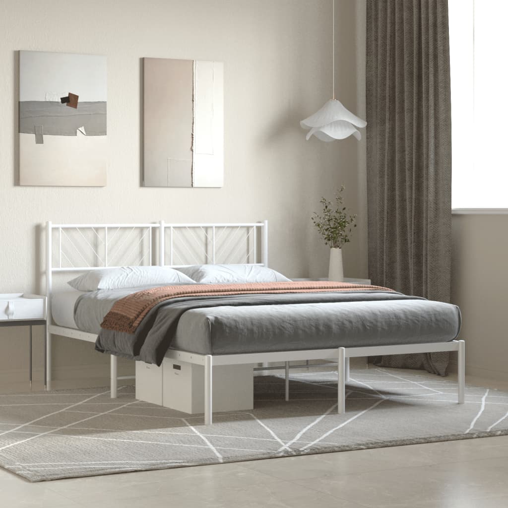 vidaXL Metal Bed Frame without Mattress with Headboard White 135x190 cm Double