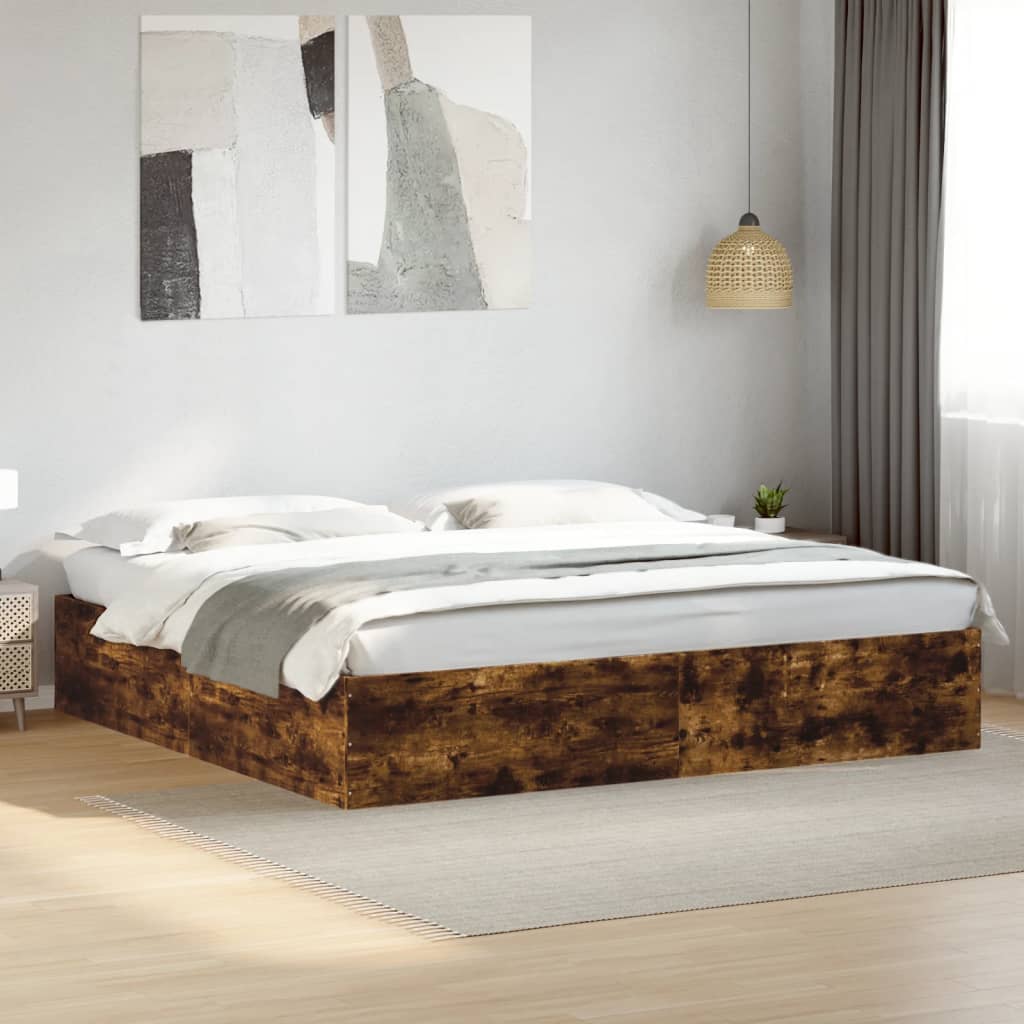 vidaXL Bed Frame without Mattress Smoked Oak 200x200 cm