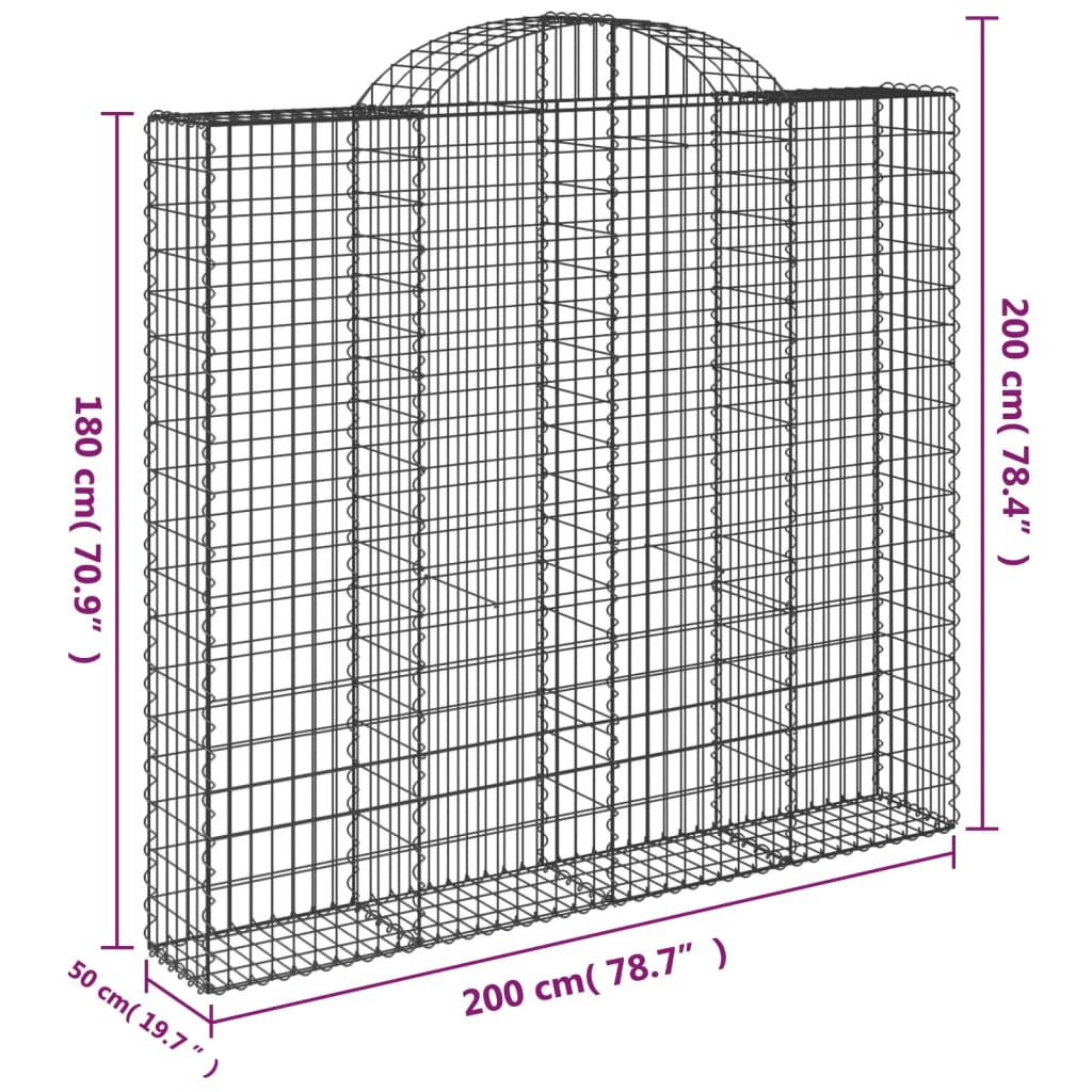 vidaXL Arched Gabion Baskets 7 pcs 200x50x180/200 cm Galvanised Iron