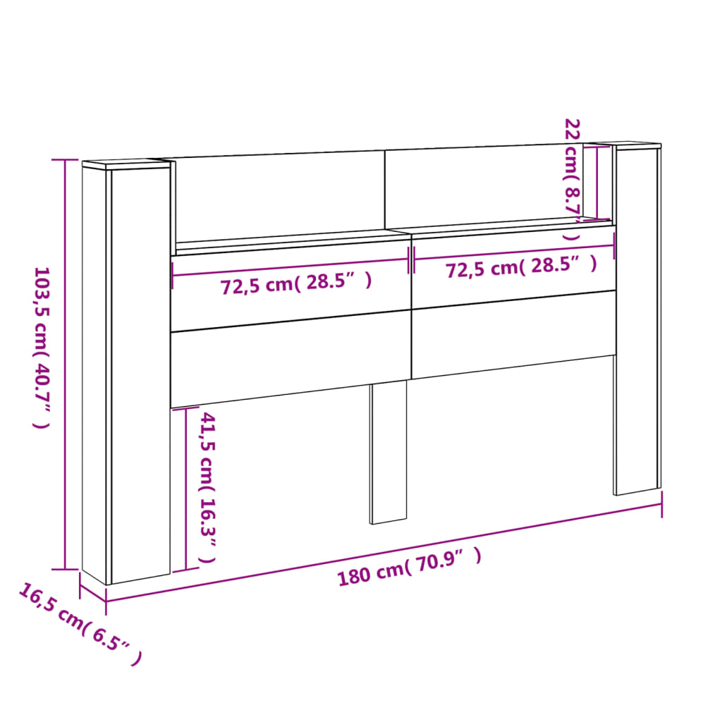 vidaXL Headboard Cabinet with LED Smoked Oak 180x16.5x103.5 cm