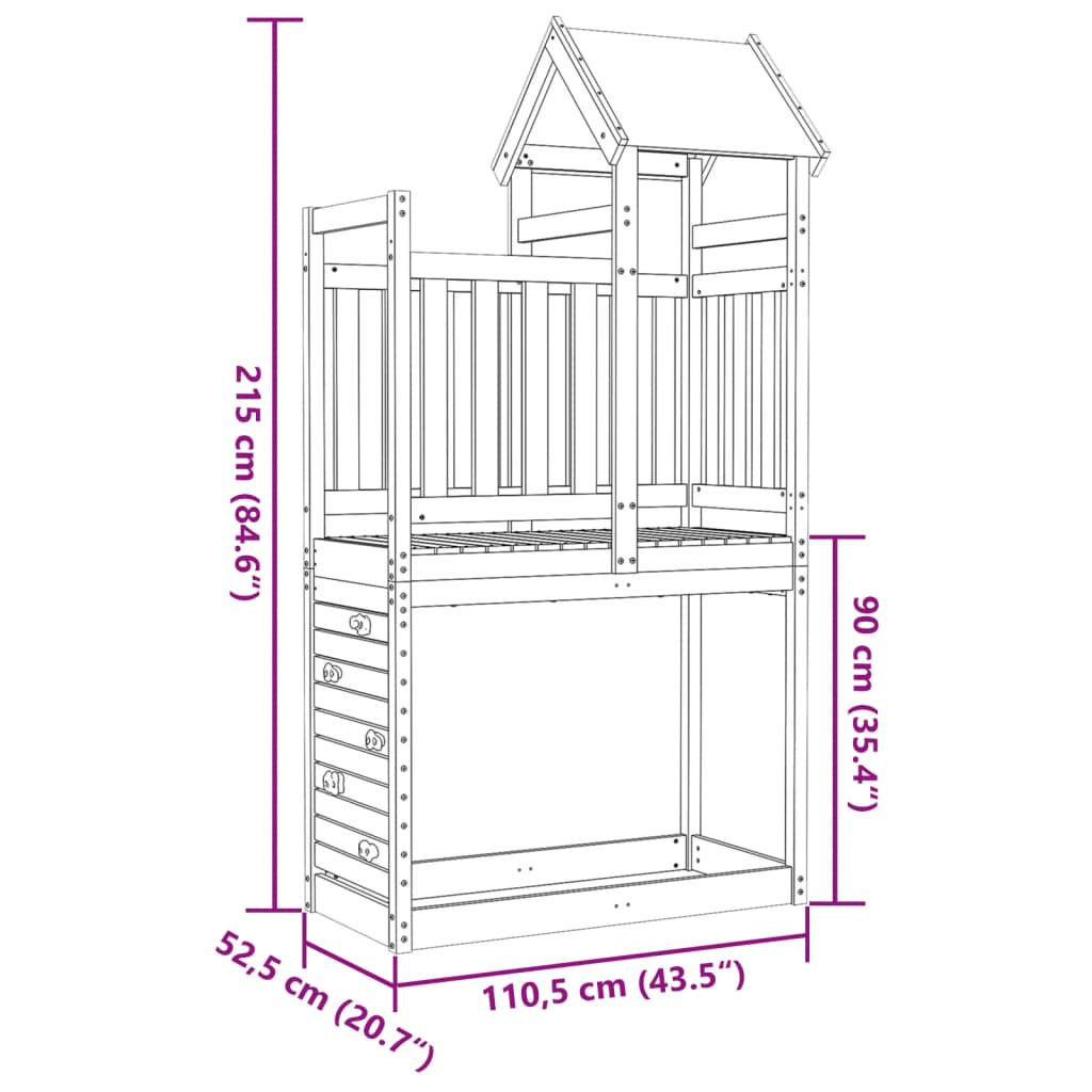 vidaXL Play Tower with Rockwall 110.5x52.5x215cm Impregnated Wood Pine