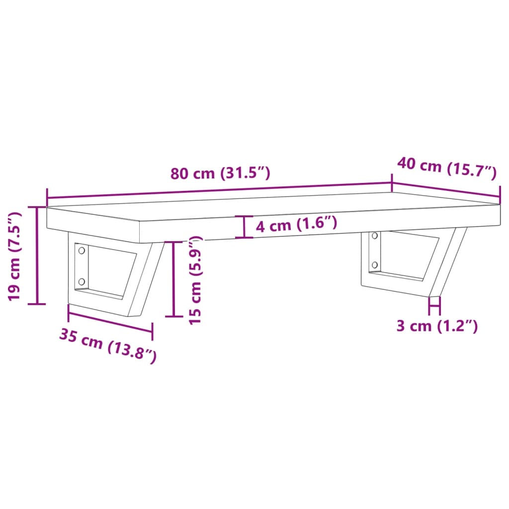 vidaXL Basin Shelf Wall Mounted Steel and Solid Wood Beech