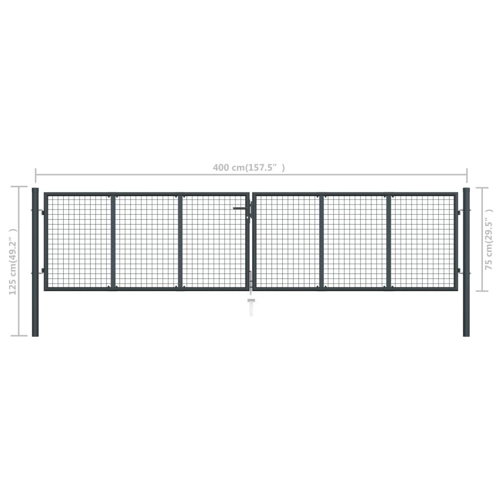 vidaXL Mesh Garden Gate Galvanised Steel 400x125 cm Grey