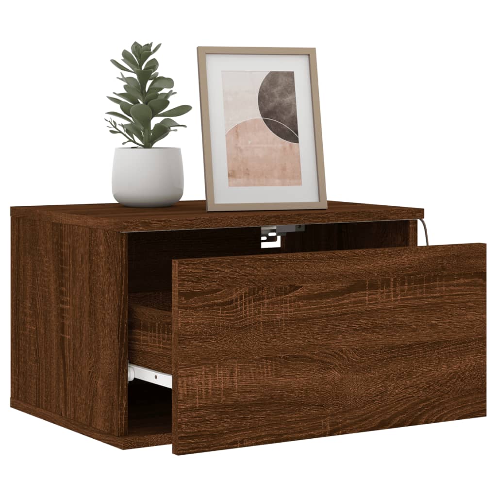 vidaXL Wall-mounted Bedside Cabinet with LED Lights Brown Oak