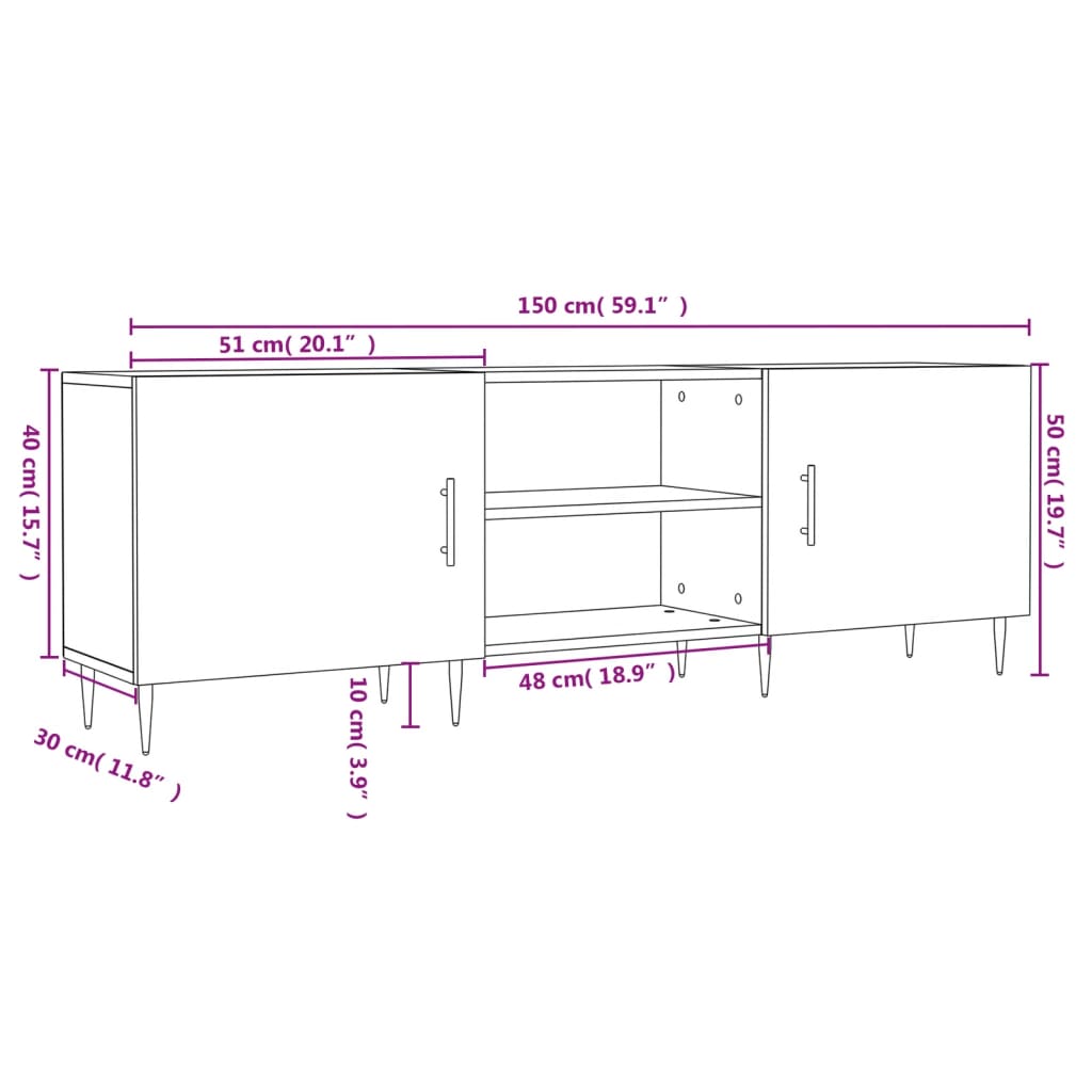 vidaXL TV Cabinet Concrete Grey 150x30x50 cm Engineered Wood