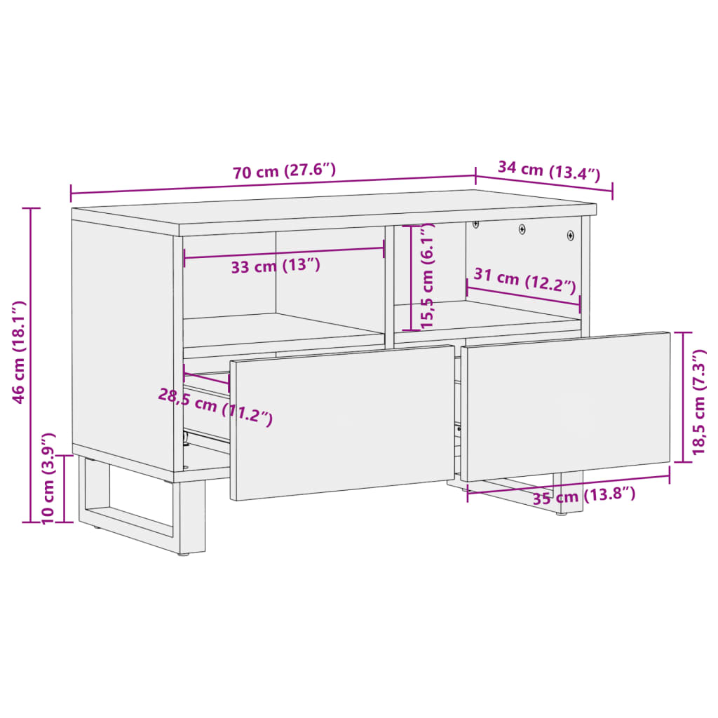 vidaXL TV Cabinet 70x34x46 cm Solid Wood Acacia