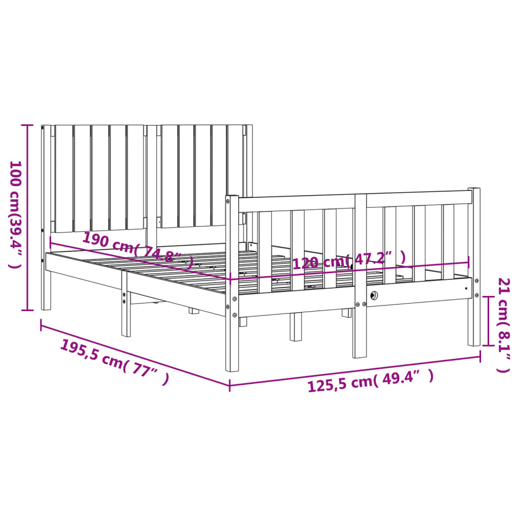 vidaXL Bed Frame without Mattress Black Small Double Solid Wood Pine