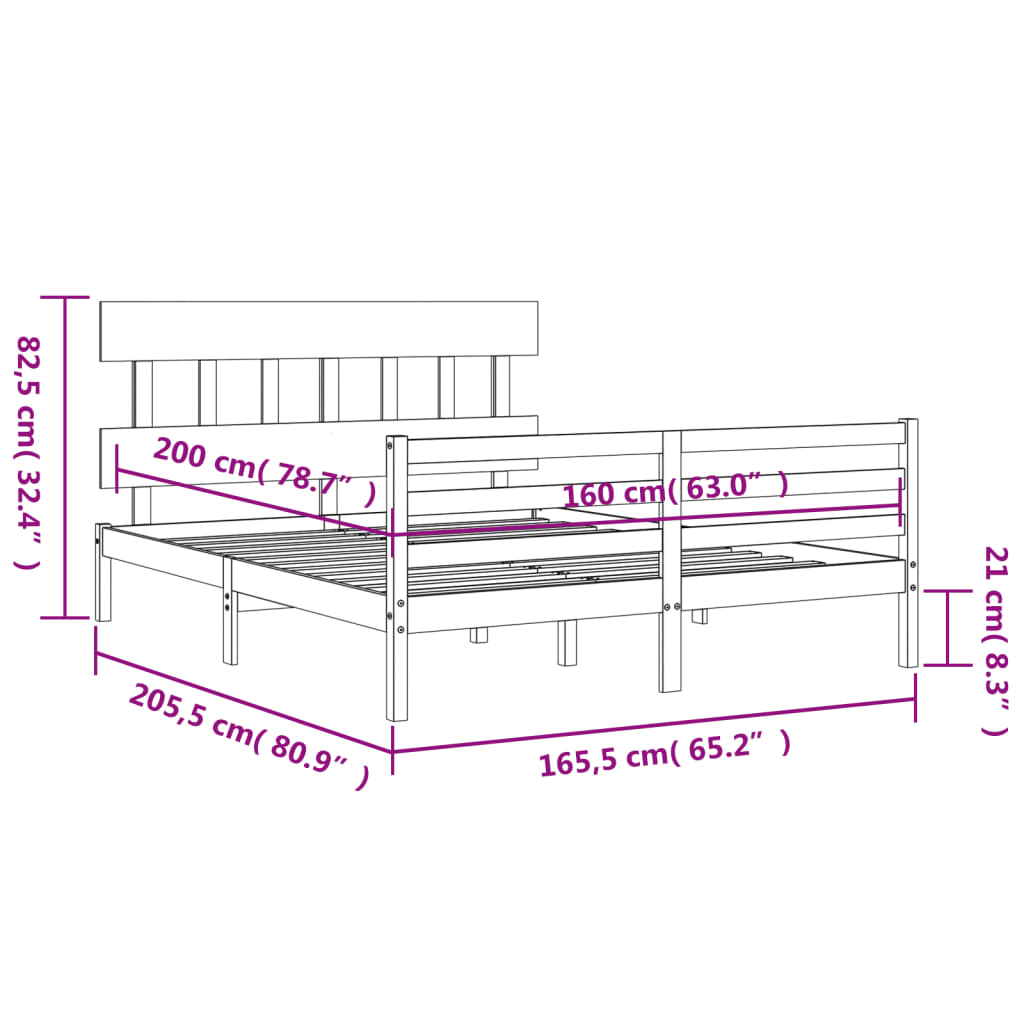 vidaXL Bed Frame with Headboard 160x200 cm Solid Wood