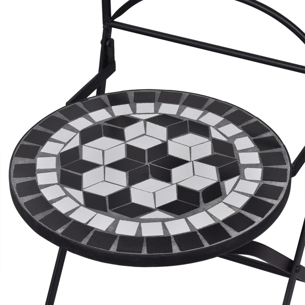 vidaXL 3 Piece Mosaic Bistro Set Ceramic Tile Black and White