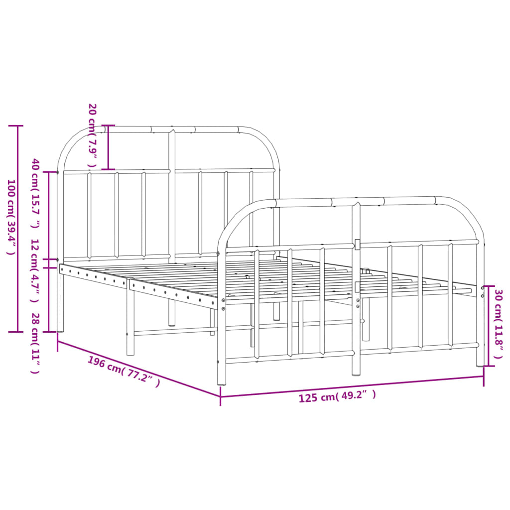 vidaXL Metal Bed Frame without Mattress with Footboard Black 120x190 cm Small Double