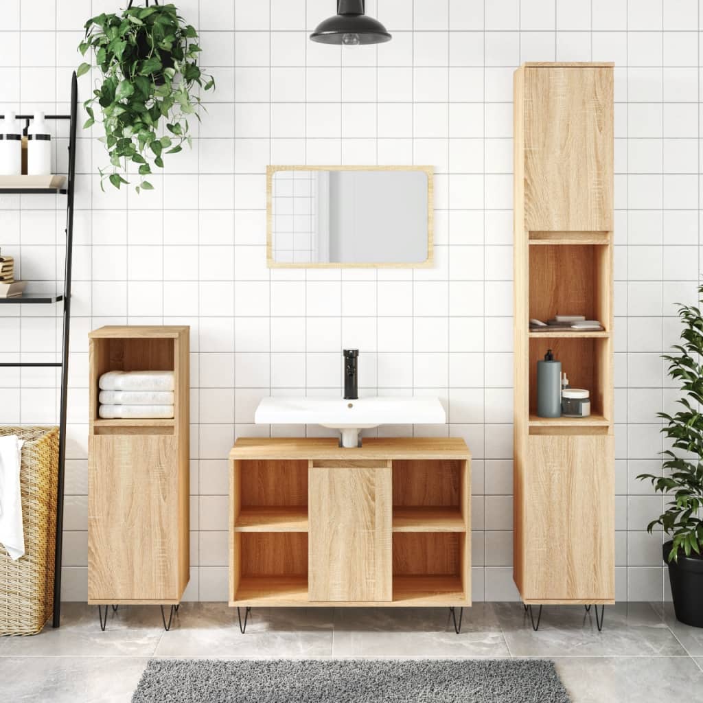 vidaXL Bathroom Cabinet Sonoma Oak 30x30x100 cm Engineered Wood