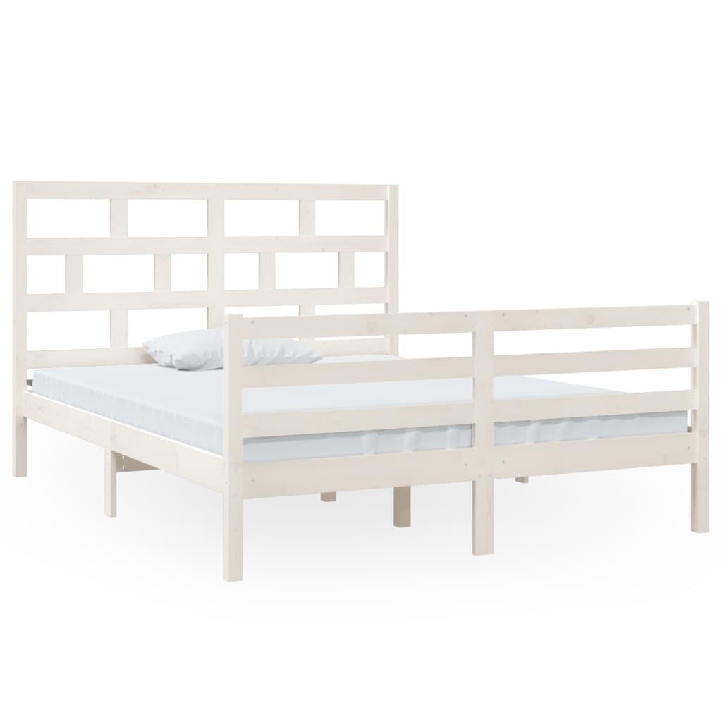 vidaXL Bed Frame without Mattress White Solid Wood King Size