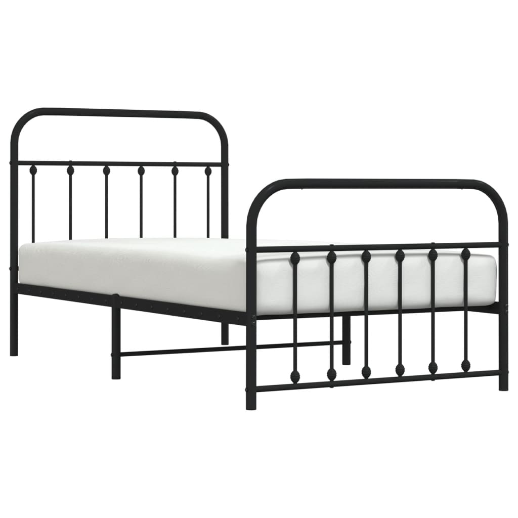 vidaXL Metal Bed Frame without Mattress with Footboard Black 100x190 cm