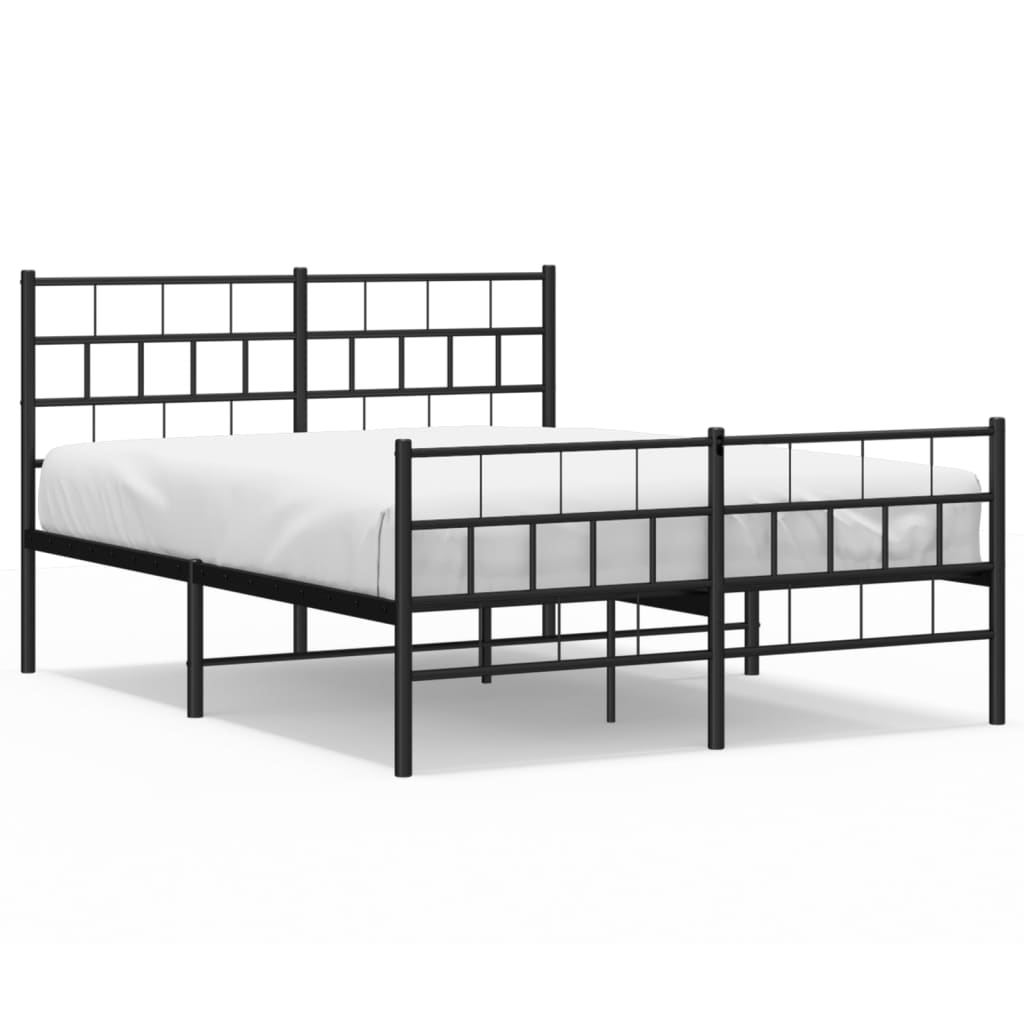 vidaXL Metal Bed Frame without Mattress with Footboard Black 135x190 cm Double