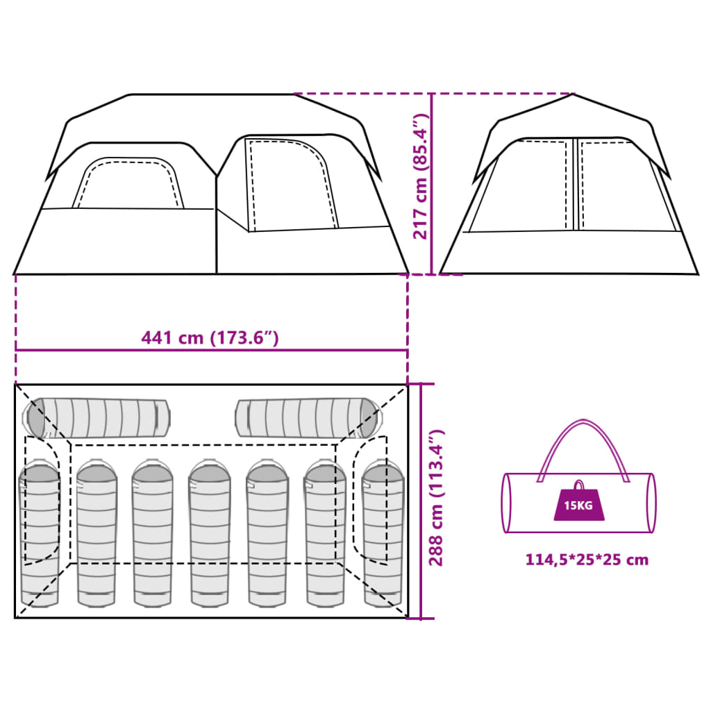 vidaXL Family Tent 9-Person Grey and Orange Quick Release Waterproof