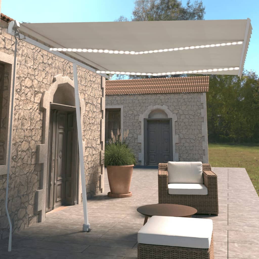 vidaXL Manual Retractable Awning with LED 350x250 cm Cream