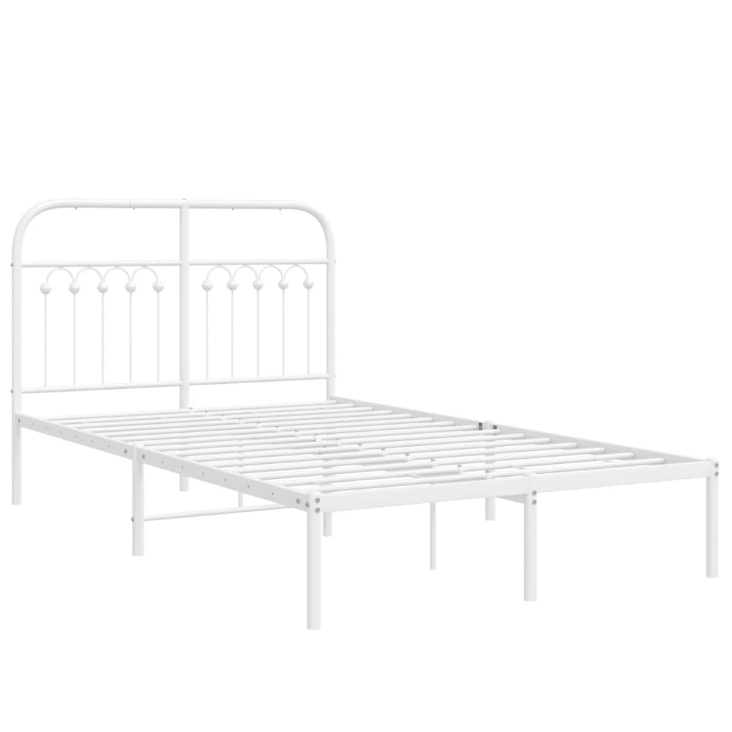 vidaXL Metal Bed Frame without Mattress with Headboard White 120x190 cm Small Double