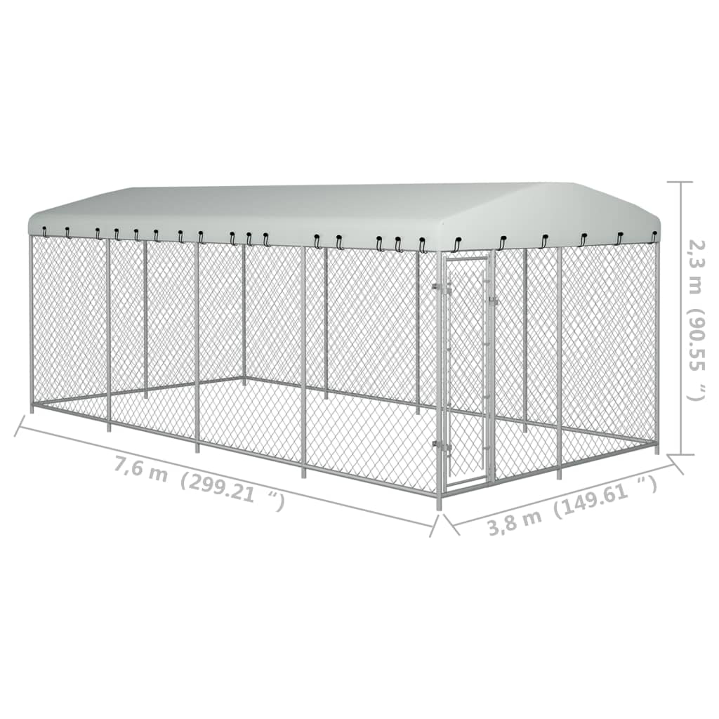 vidaXL Outdoor Dog Kennel with Roof 7.6x3.8x2.3 m