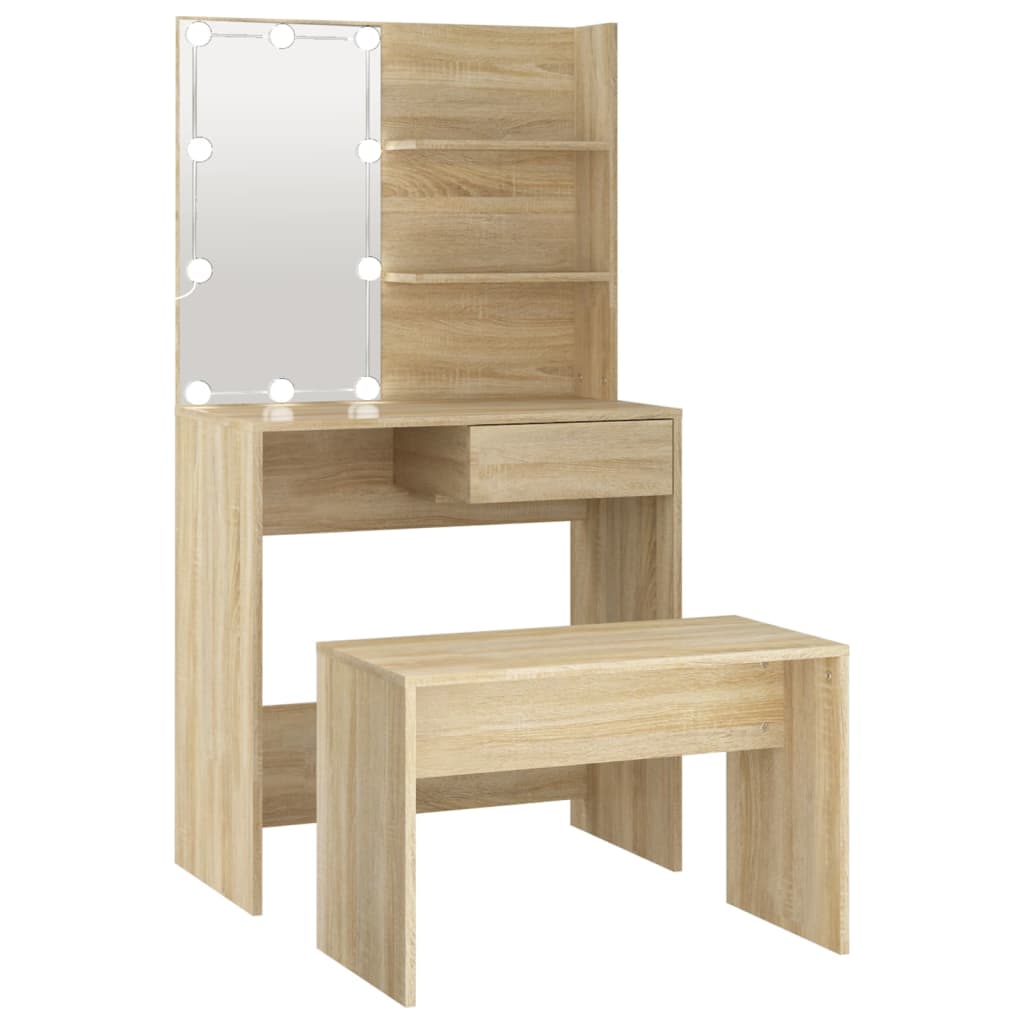 vidaXL Dressing Table Set with LED Sonoma Oak Engineered Wood