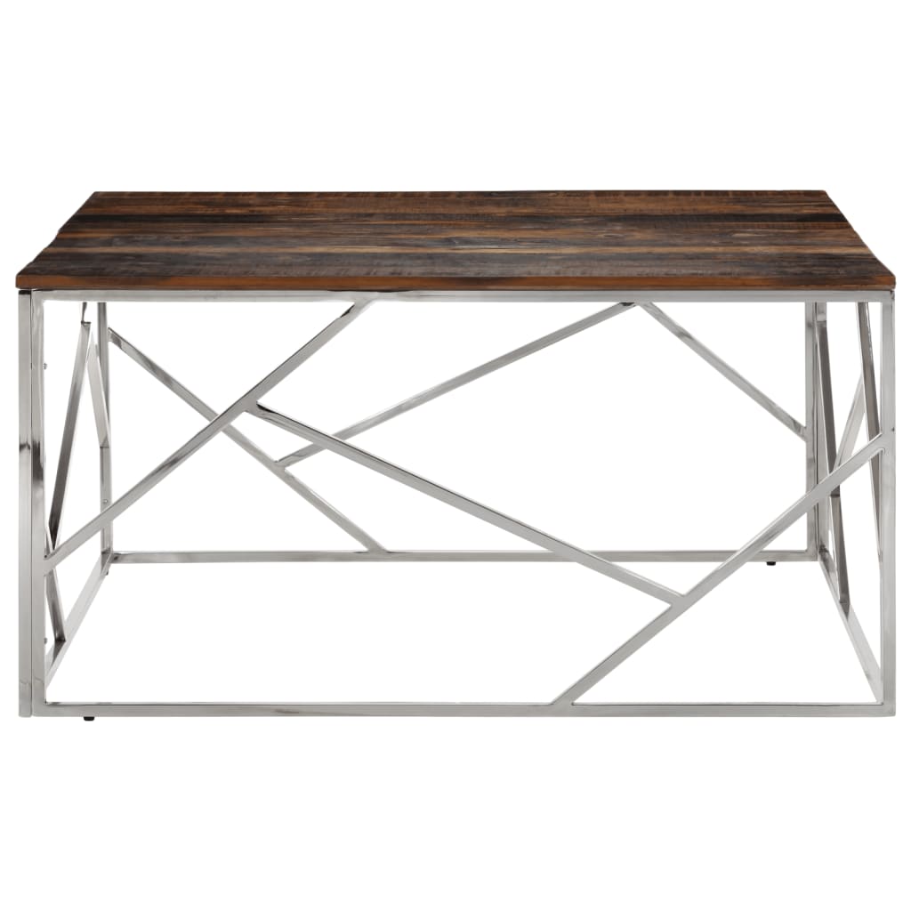 vidaXL Coffee Table Silver Stainless Steel and Solid Wood Sleeper