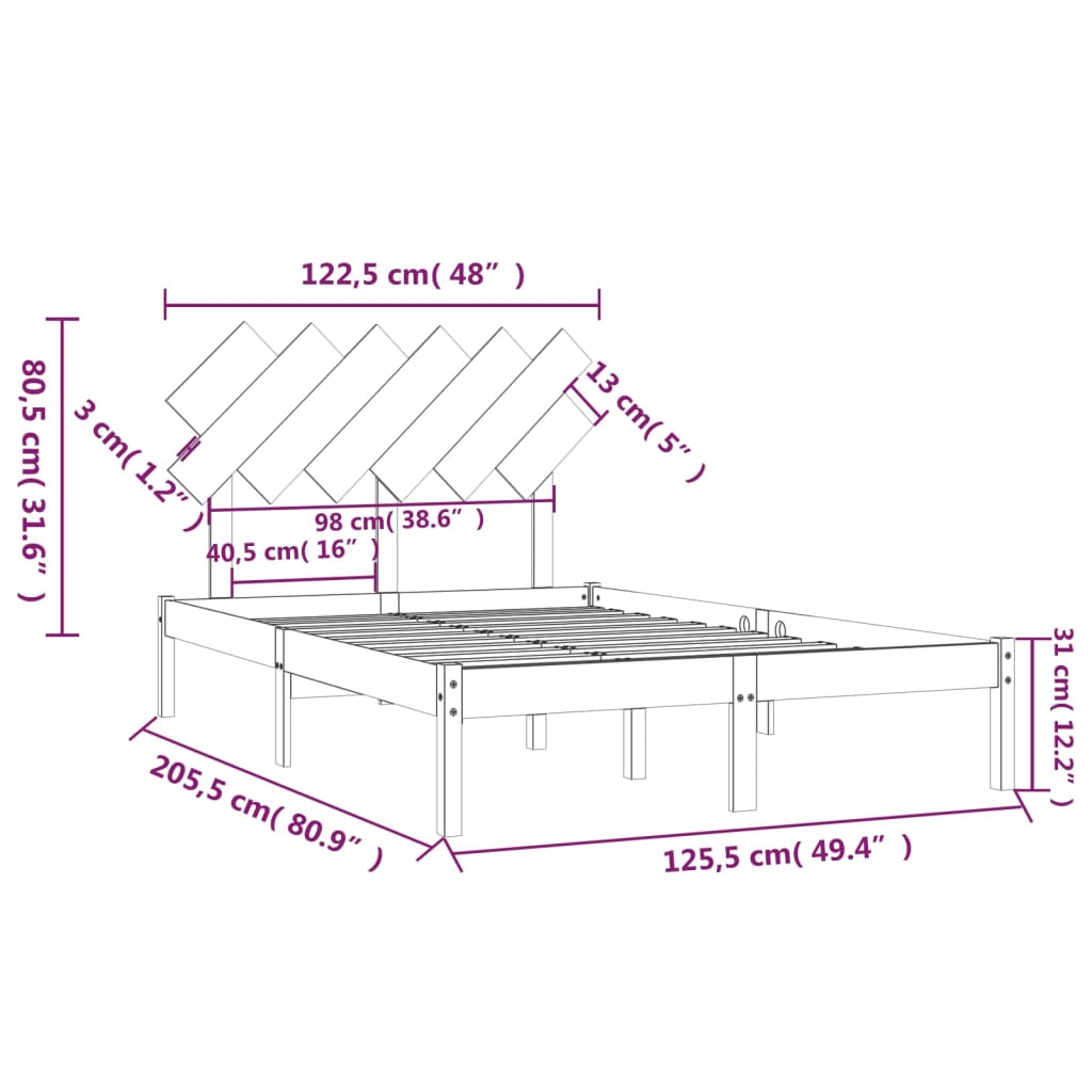 vidaXL Bed Frame without Mattress White 120x200 cm Solid Wood