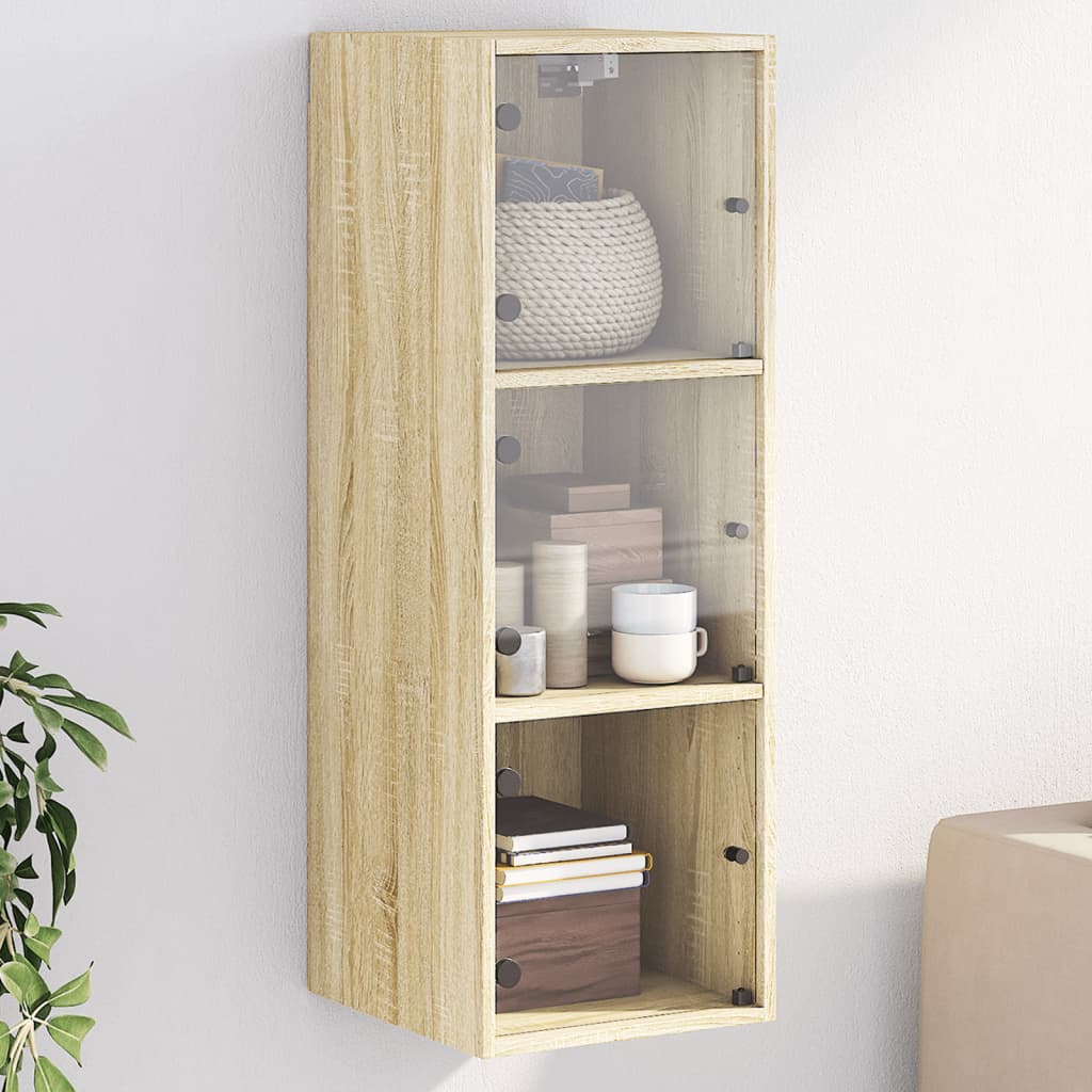 vidaXL Wall Cabinet with Glass Doors Sonoma Oak 35x37x100 cm