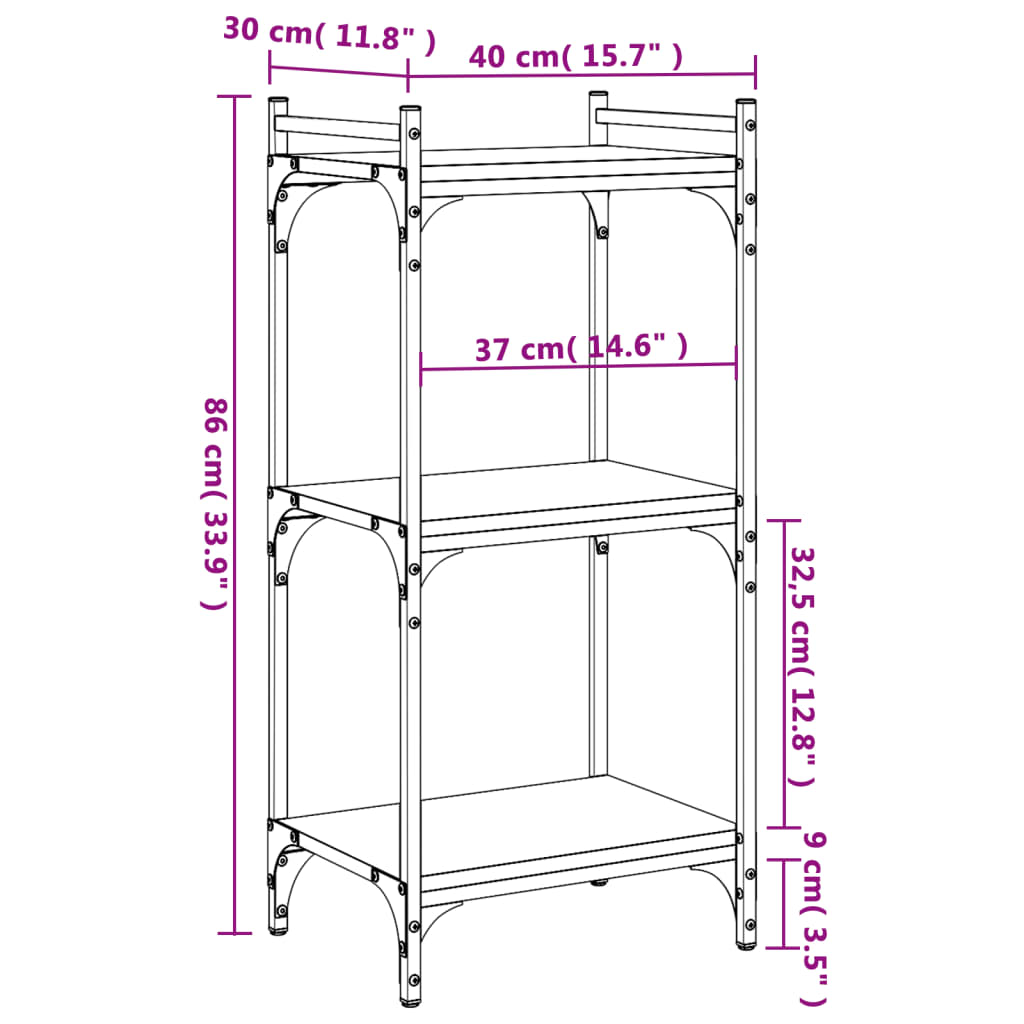 vidaXL Bookcase 3-Tier Black 40x30x86 cm Engineered Wood