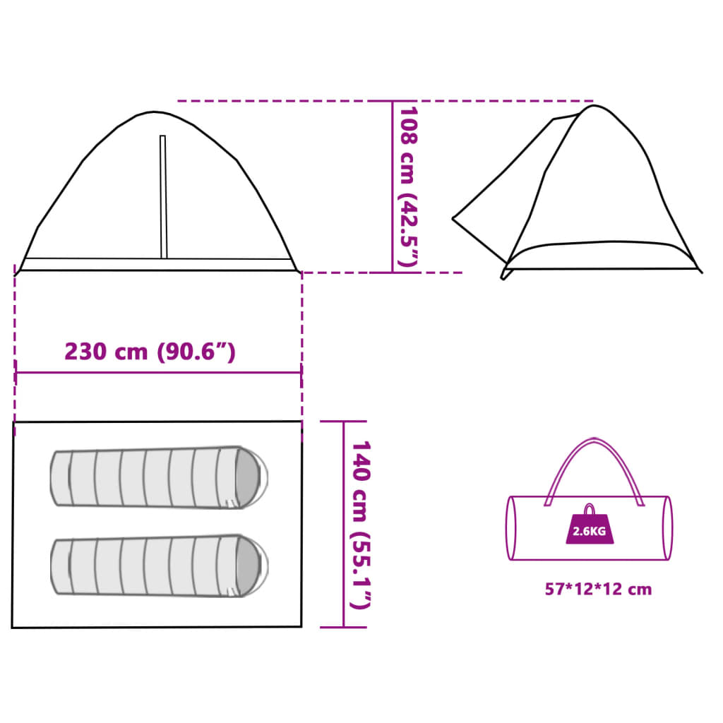 vidaXL Camping Tent Dome 2-Person Grey and Orange Waterproof