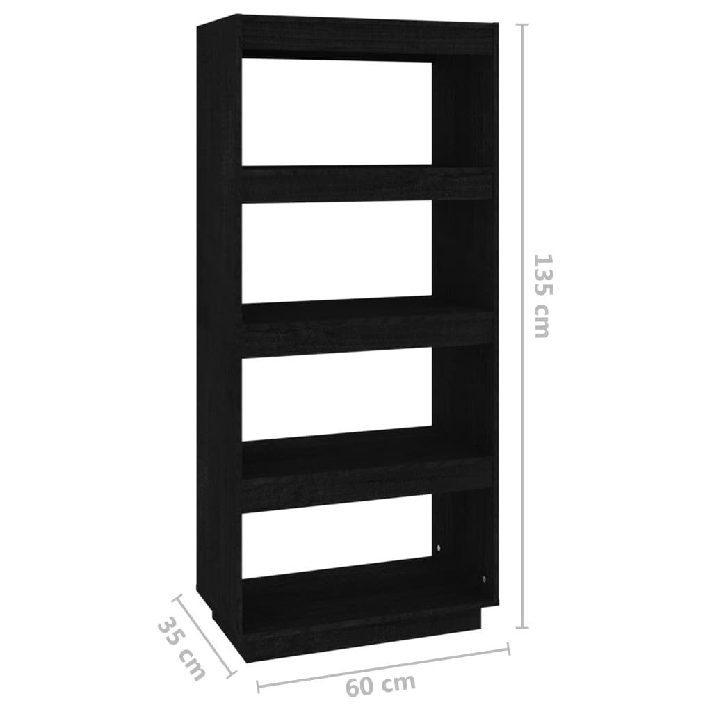 vidaXL Book Cabinet/Room Divider Black 60x35x135 cm Solid Pinewood