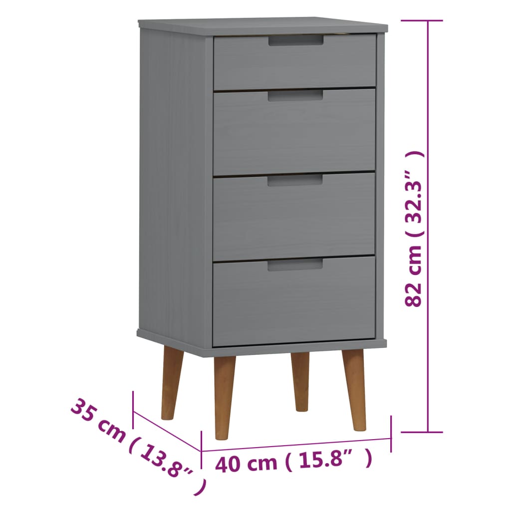 vidaXL Drawer Cabinet MOLDE Grey 40x35x82 cm Solid Wood Pine