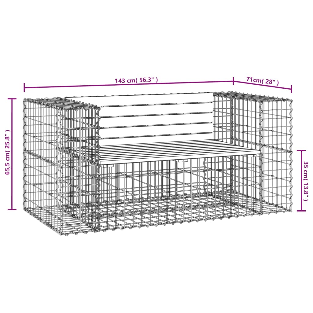 vidaXL Garden Bench Gabion Design 143x71x65.5 cm Solid Wood Pine