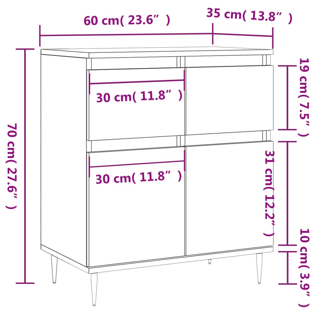 vidaXL Sideboard Sonoma Oak 60x35x70 cm Engineered Wood