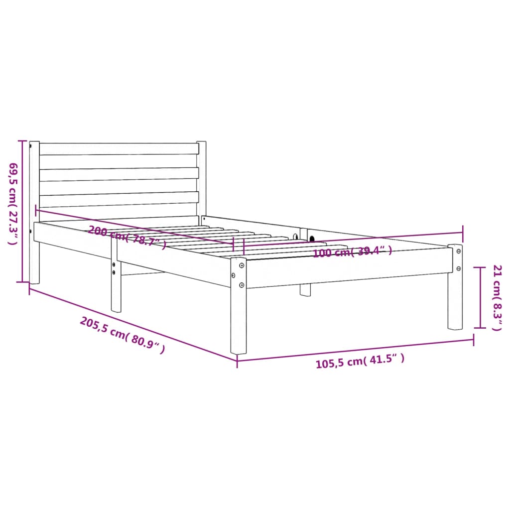 vidaXL Bed Frame without Mattress Wax Brown 100x200 cm Solid Wood Pine