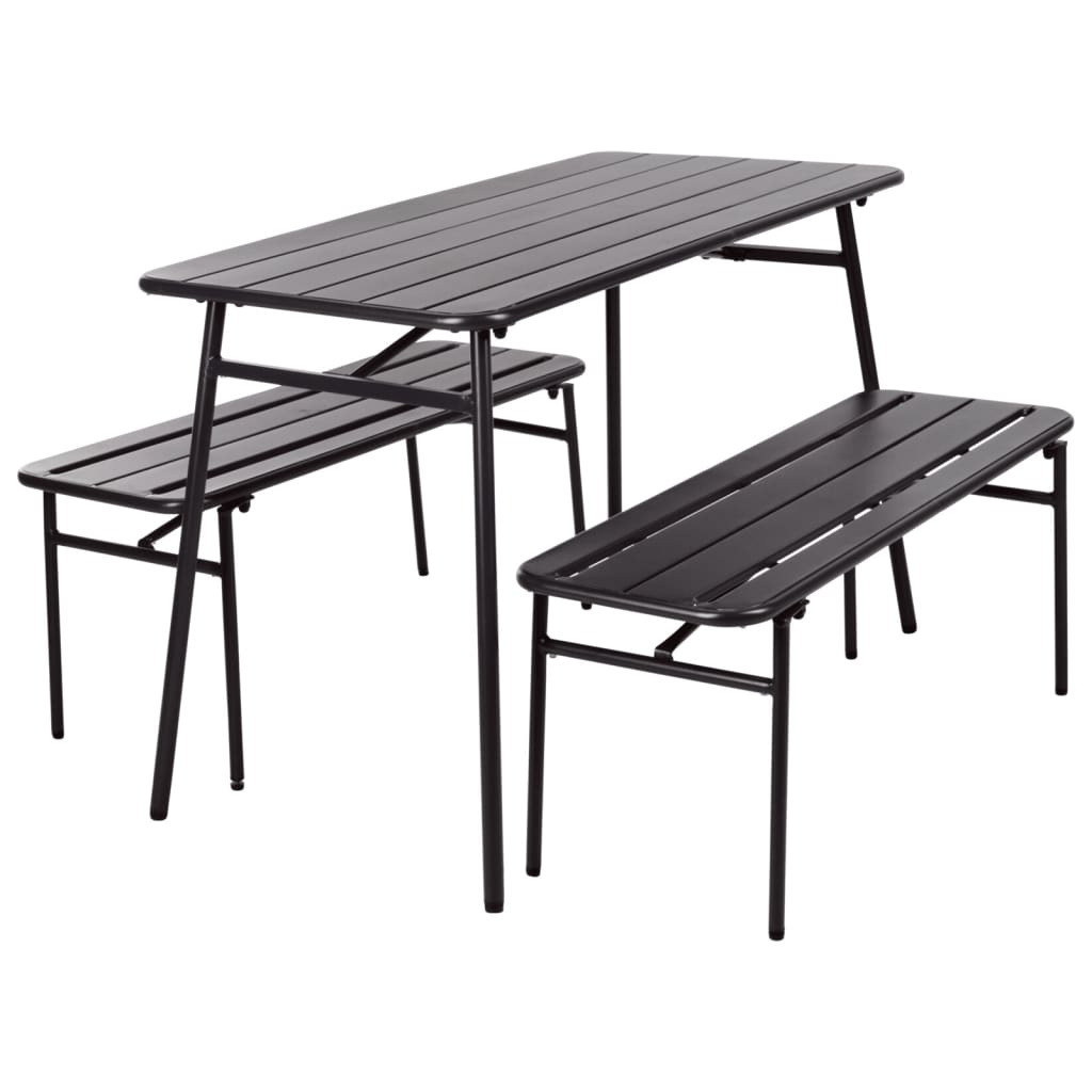 ProGarden 3 Piece Garden Table and Bench Set Steel Grey