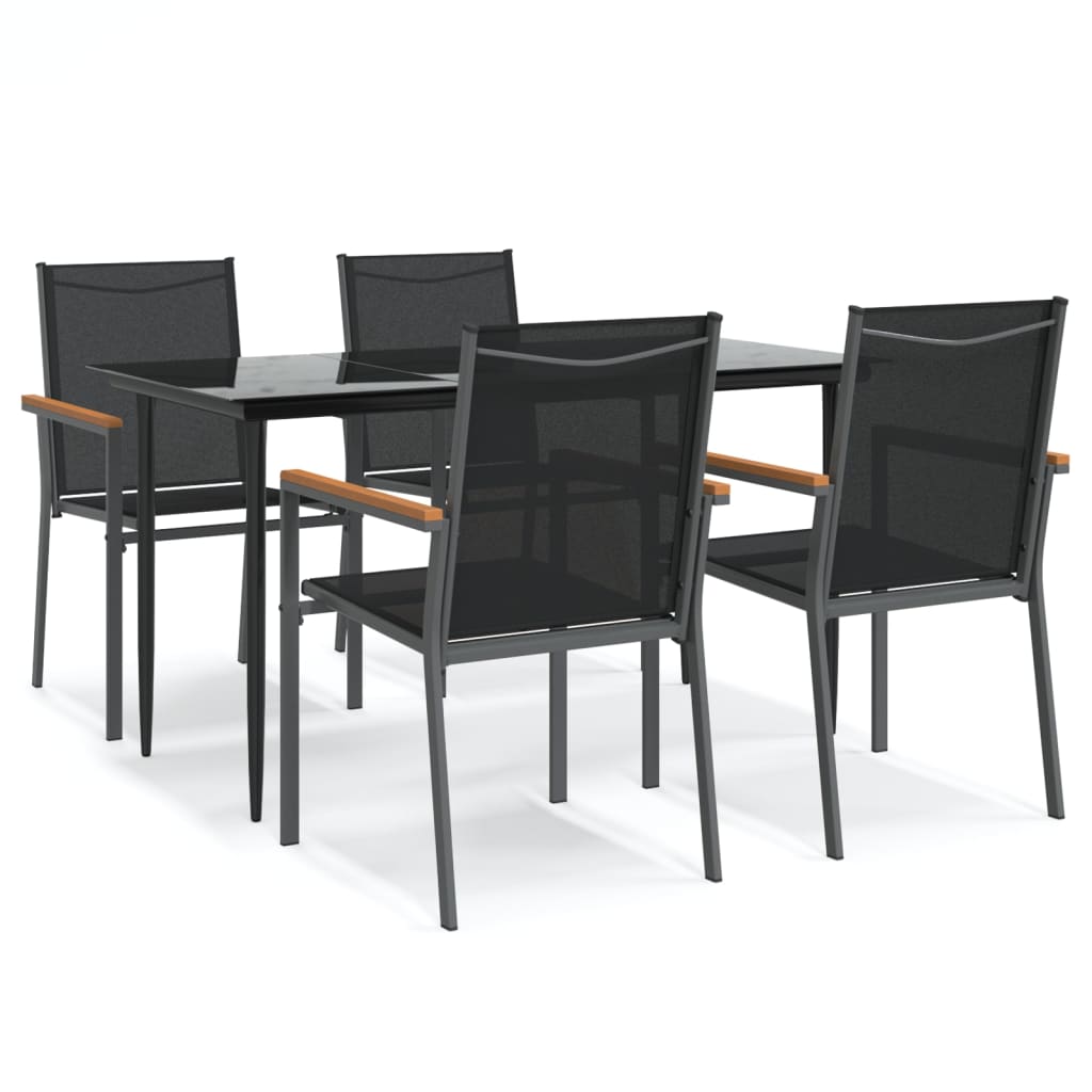 vidaXL 5 Piece Garden Dining Set Black Textilene and Steel