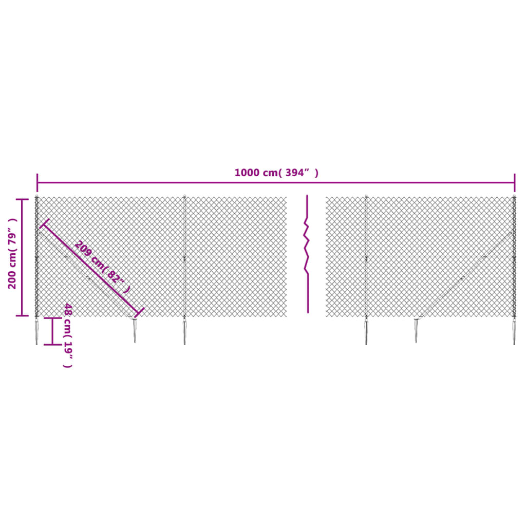 vidaXL Chain Link Fence with Spike Anchors Green 2x10 m