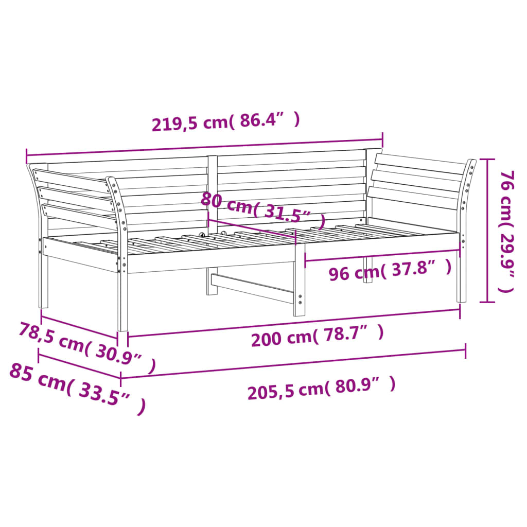 vidaXL Day Bed without Mattress Wax Brown 80x200 cm Solid Wood Pine