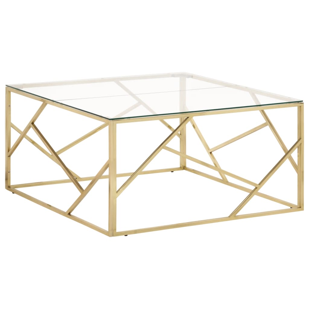 vidaXL Coffee Table Gold Stainless Steel and Tempered Glass