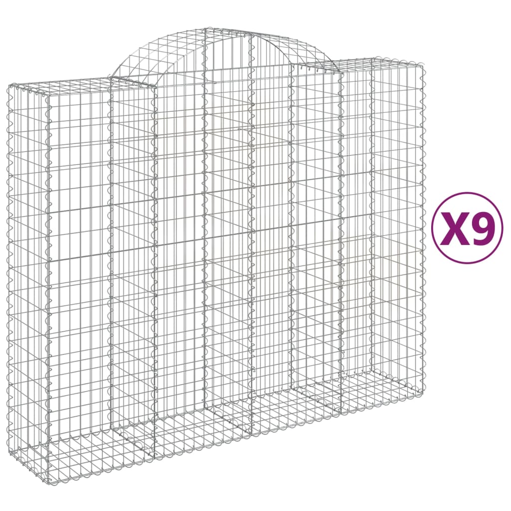 vidaXL Arched Gabion Baskets 9 pcs 200x50x160/180 cm Galvanised Iron