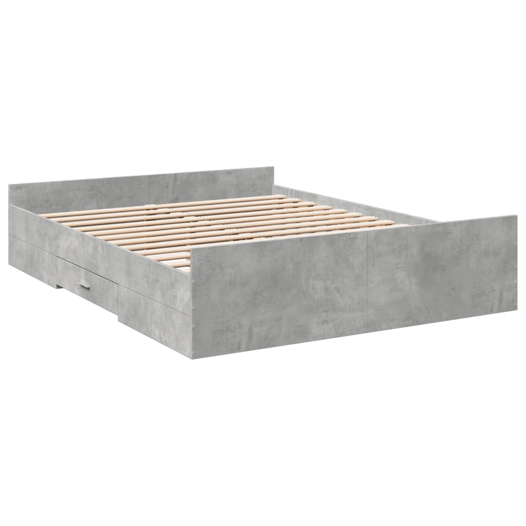 vidaXL Bed Frame with Drawers without Mattress Concrete Grey 140x200 cm