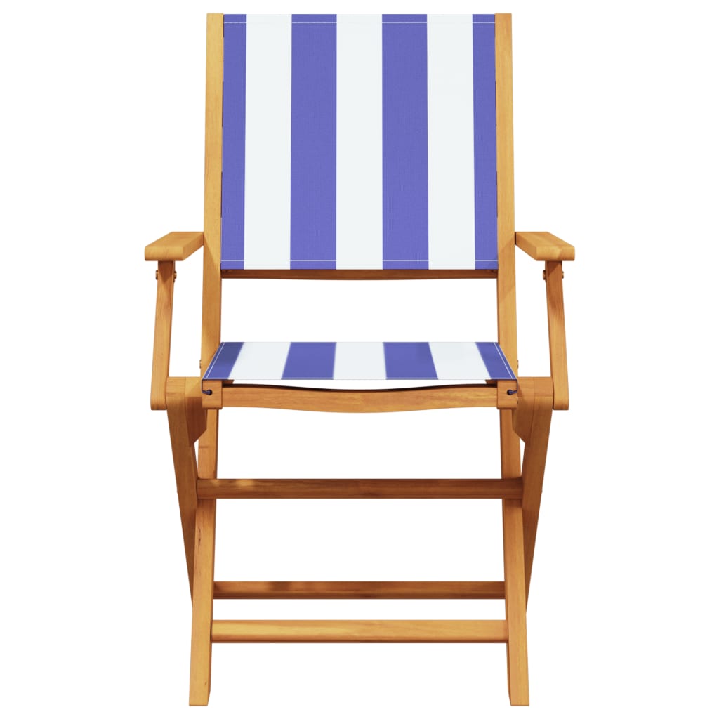 vidaXL Folding Garden Chairs 4 pcs Blue and White Fabric and Solid Wood