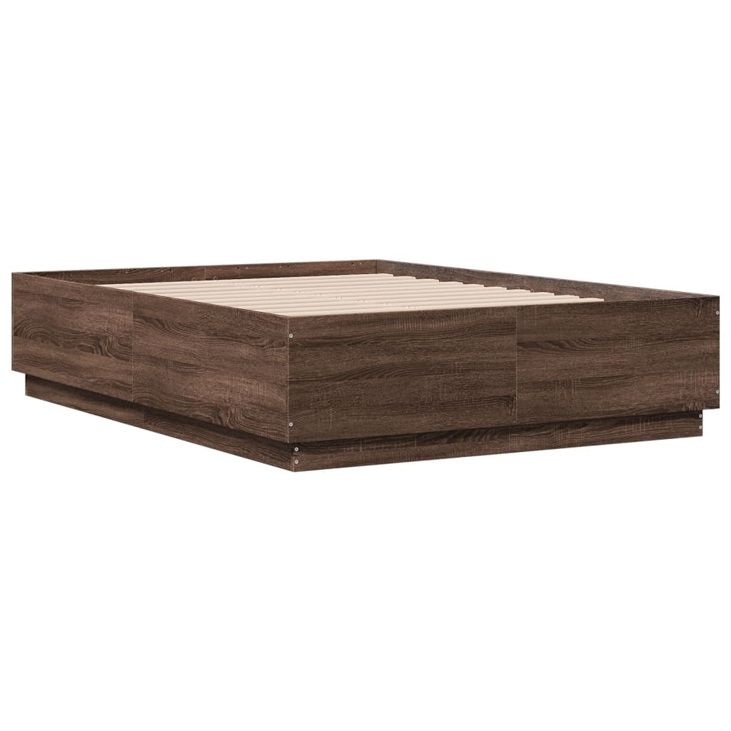 vidaXL Bed Frame with LED without Mattress Brown Oak 135x190 cm Double