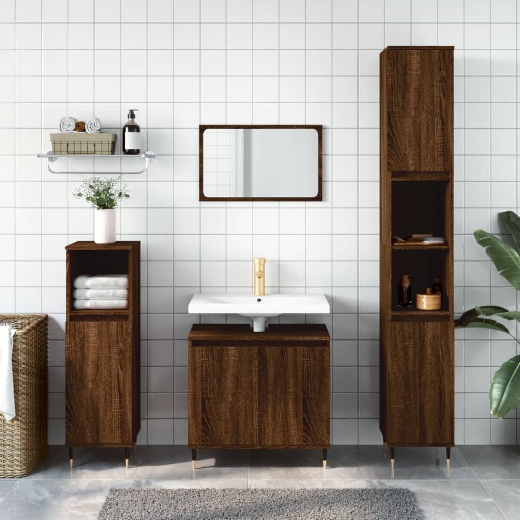 vidaXL 3 Piece Bathroom Furniture Set Brown Oak Engineered Wood