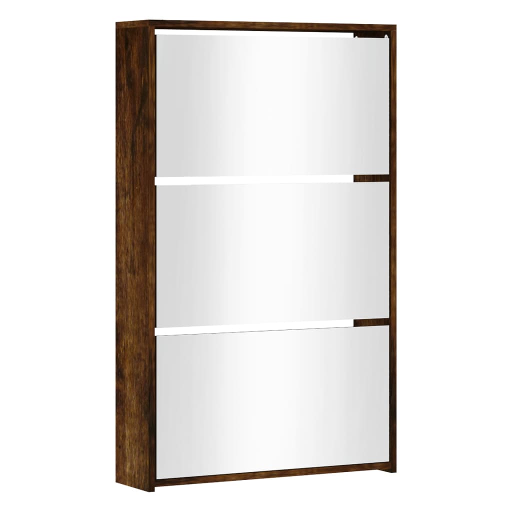 vidaXL Shoe Cabinet with Mirror 3-Layer Smoked Oak 63x17x102.5 cm