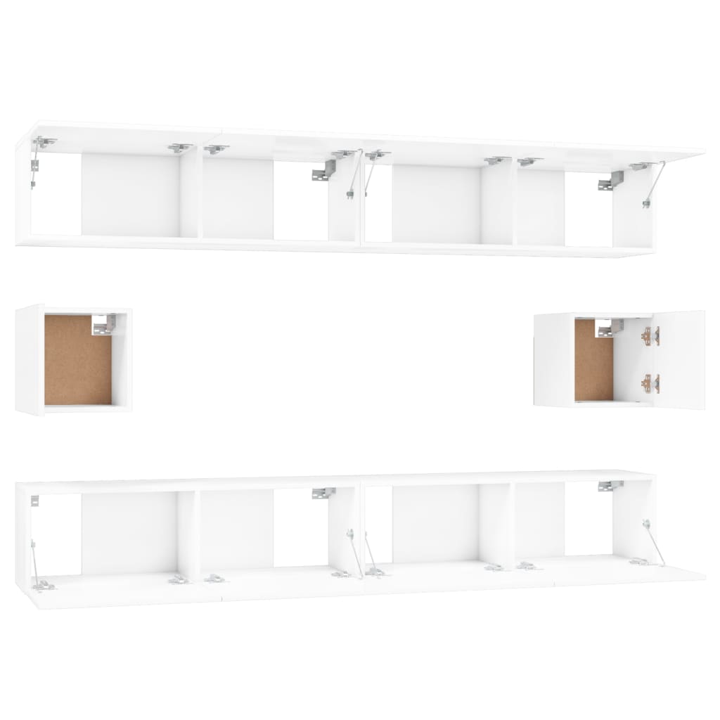 vidaXL 6 Piece TV Cabinet Set High Gloss White Engineered Wood