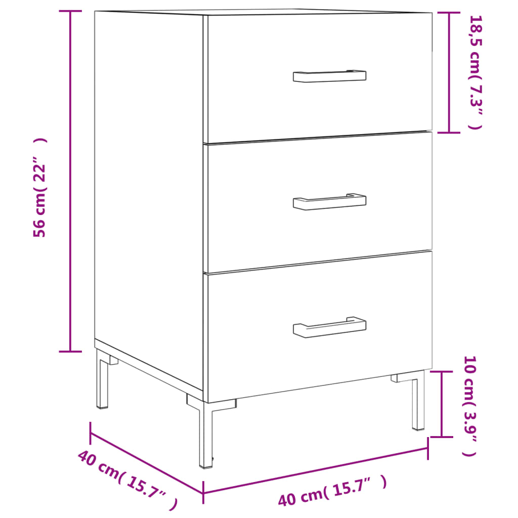 vidaXL Bedside Cabinet Concrete Grey 40x40x66 cm Engineered Wood