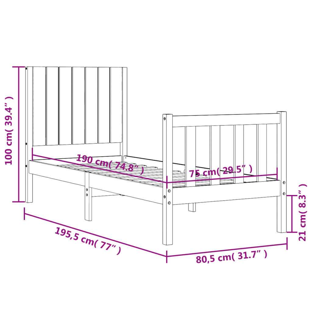 vidaXL Bed Frame without Mattress White Small Single Solid Wood Pine