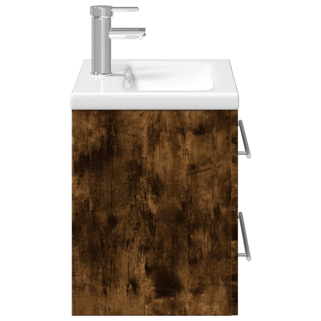 vidaXL Bathroom Sink Cabinet with Built-in Basin Smoked Oak