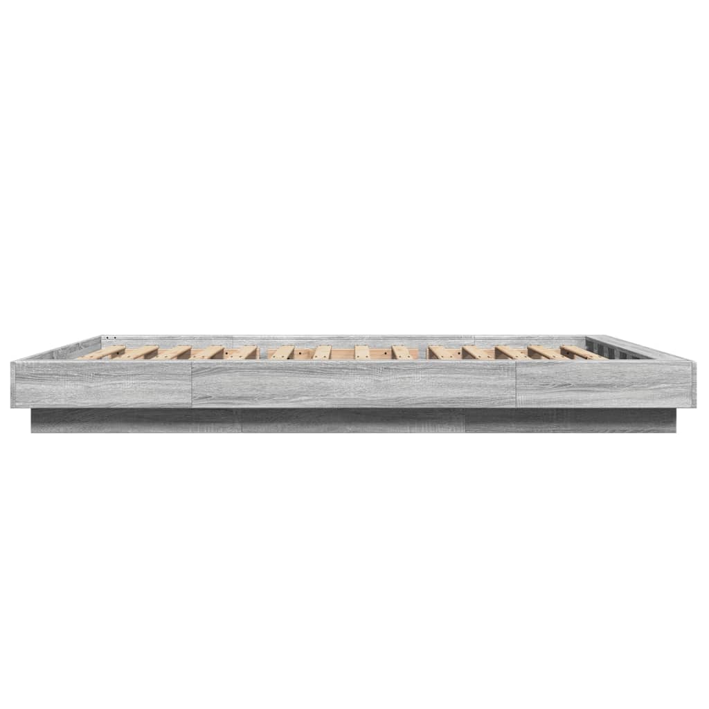 vidaXL Bed Frame with LED Lights Grey Sonoma 140x200cm Engineered Wood